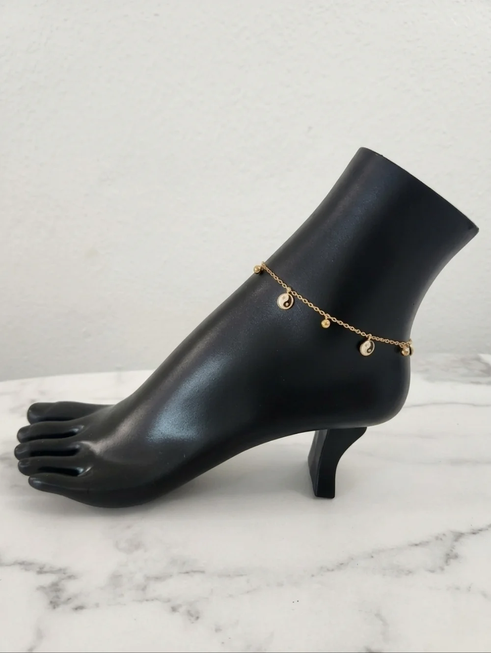 Gold Plated Yin Yang Anklet Adjustable Dainty Bracelet Minimalist Charm Jewelry - Picture 3 of 12